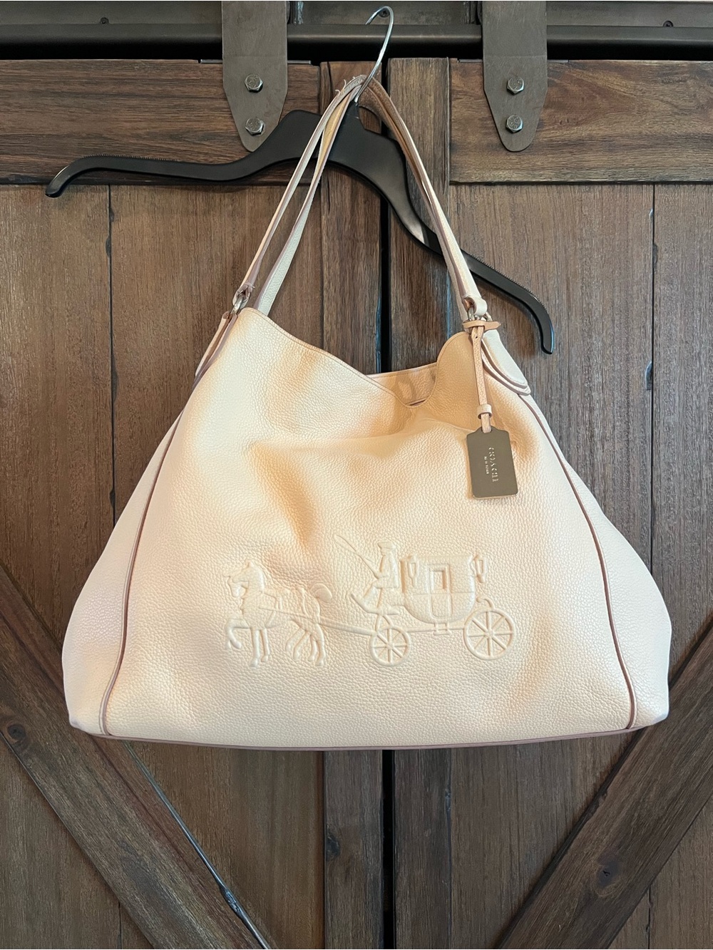 Coach Edie Blush Pink Stagecoach Embossed Leather Shoulder Bag